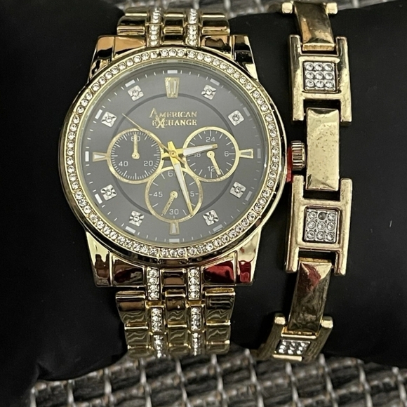American Exchange Other - American Exchange Mens Metal Gold Watch & Bracelet Set New Gift